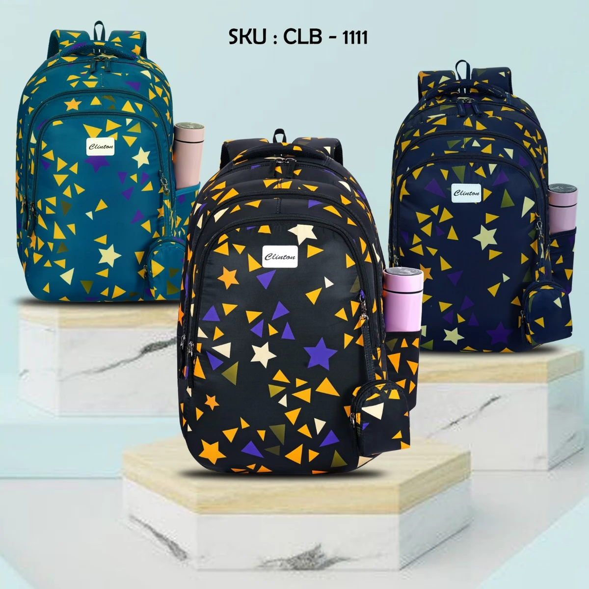 CLB-1111 || Student School Bags Children Girls Cute Starry Backpacks Primary School Boys Large Capacity Backpacks Reflective Safety Bags and Height 17"