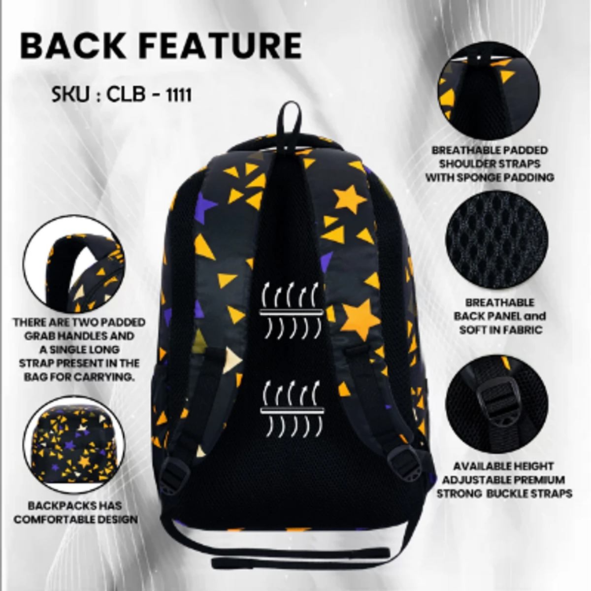 CLB-1111 || Student School Bags Children Girls Cute Starry Backpacks Primary School Boys Large Capacity Backpacks Reflective Safety Bags and Height 17"